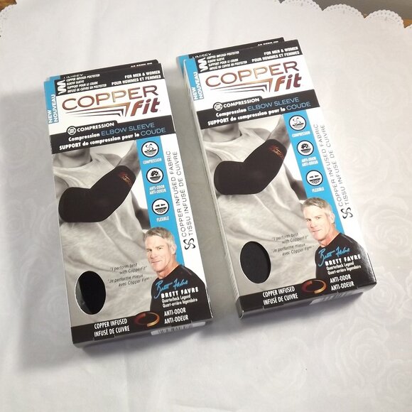 2 Compression Elbow Sleeves, Unisex, Black, Copper Fit - Picture 1 of 11